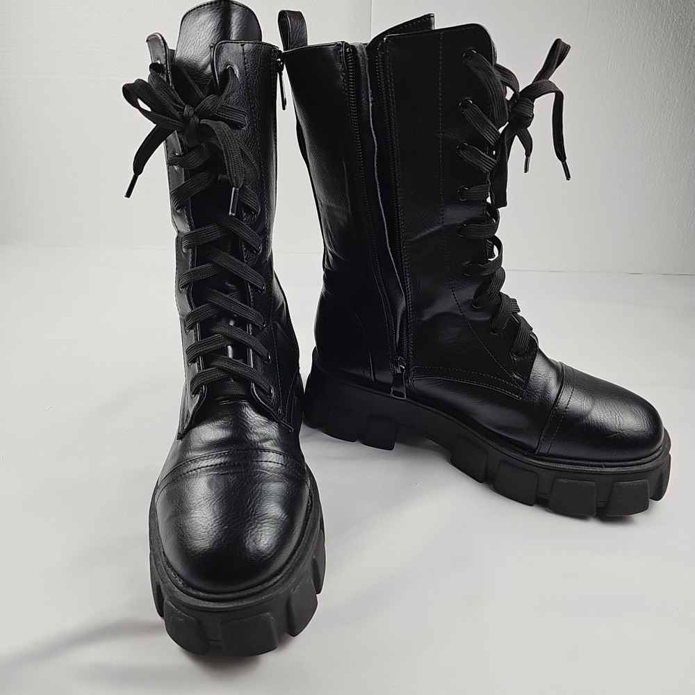 Public Desire Zip Up Lace Boots Black Size US7 2.5 In Heels 11 in High